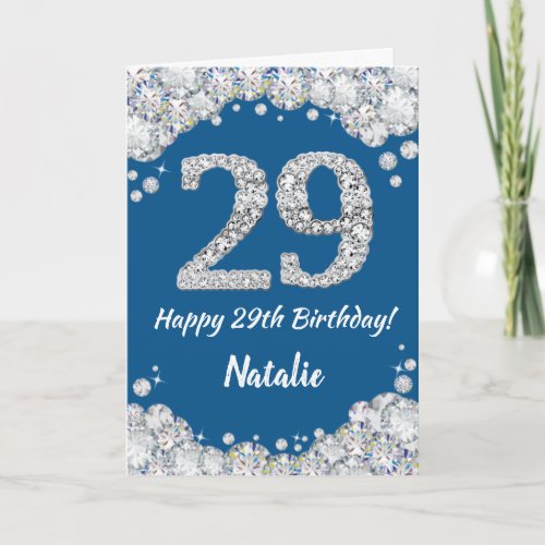 Happy 29th Birthday Blue and Silver Glitter Card