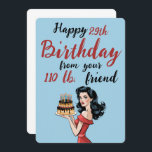 Happy 29th Birthday from Your 110 lb Friend Funny<br><div class="desc">Celebrate a happy 29th birthday with humor! This funny birthday card is perfect for a best friend, sibling, or anyone older than 29 who appreciates a good laugh. Featuring a sarcastic birthday message, it’s a great way to poke fun at age while still showing appreciation for the gift giver. Whether...</div>