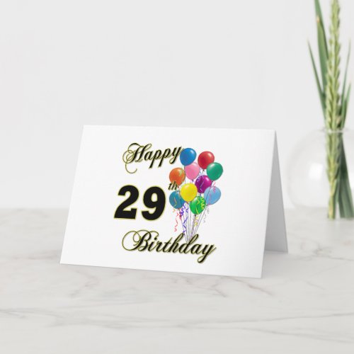 Happy 29th Birthday Gifts with Balloons Card