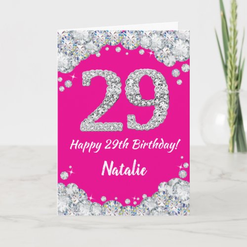 Happy 29th Birthday Hot Pink and Silver Glitter Card