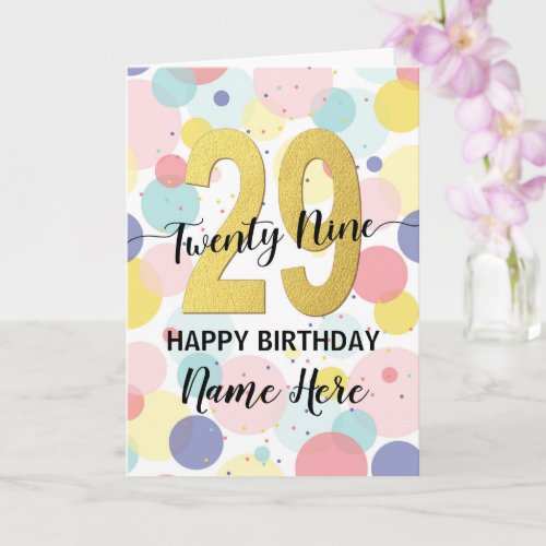 Happy 29th Birthday Pastel Rainbow Gold Woman Card