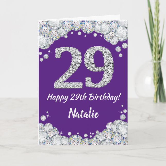Happy 29th Birthday Purple and Silver Glitter Card (Front)