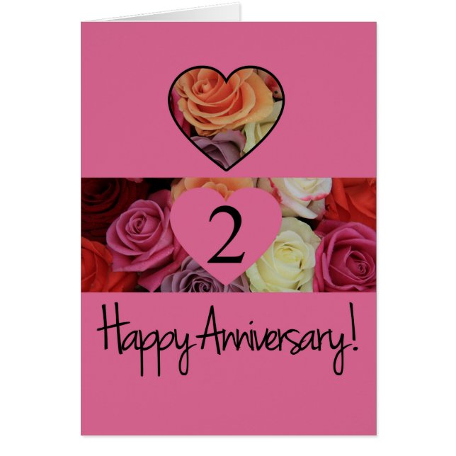 Happy 2nd Anniversary roses Cards (Front)