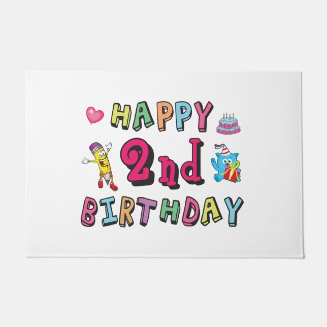 Happy 2nd Birthday. 2 year b-day. Doormat (Front)