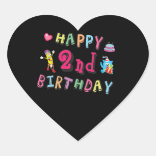 Happy 2nd Birthday. 2 year b-day. Heart Sticker