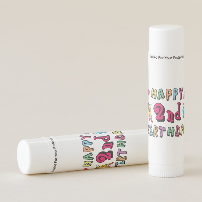 Happy 2nd Birthday. 2 year b-day. Lip Balm (Front)