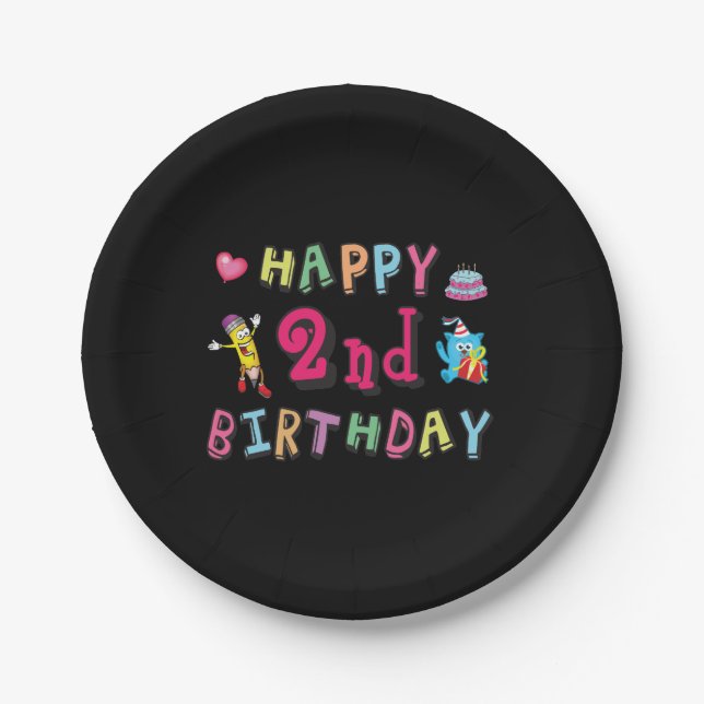 Happy 2nd Birthday. 2 year b-day. Paper Plates (Front)
