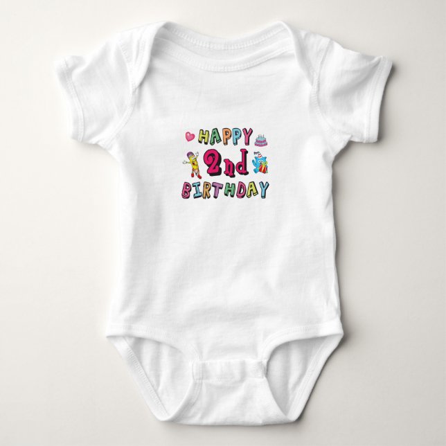 Happy 2nd Birthday 2 year b-day surprise Baby Bodysuit (Front)