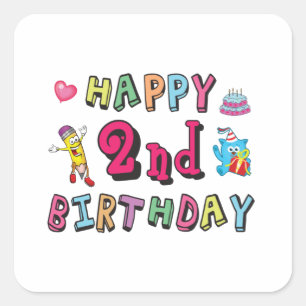Happy 2nd Birthday 2 year b-day surprise Square Sticker