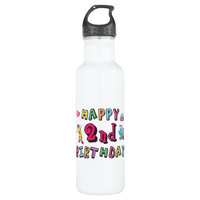Happy 2nd Birthday 2 year b-day surprise Stainless Steel Water Bottle (Front)