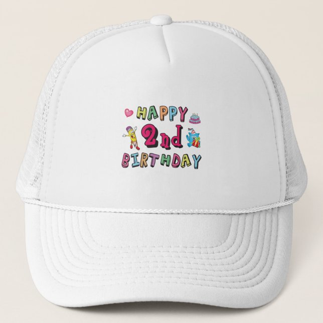 Happy 2nd Birthday 2 year b-day surprise Trucker Hat (Front)