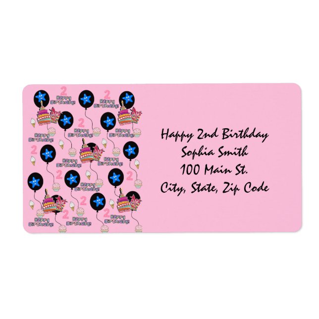 Happy 2nd Birthday Address Labels, Pink Label (Front)