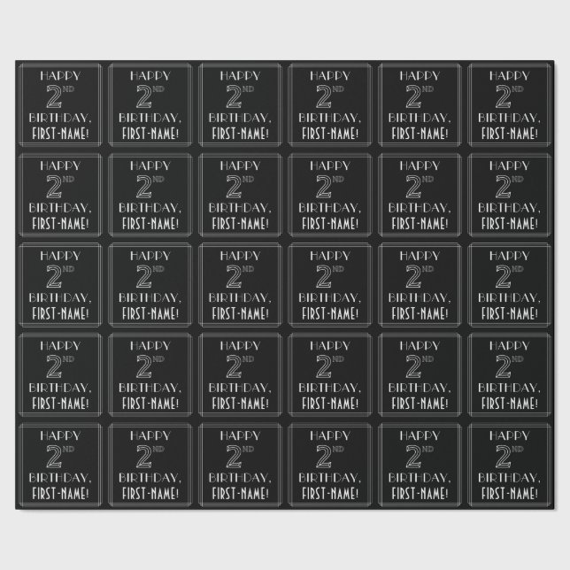 HAPPY 2ND BIRTHDAY; Art Deco Style w/ Custom Name Wrapping Paper (Seam)