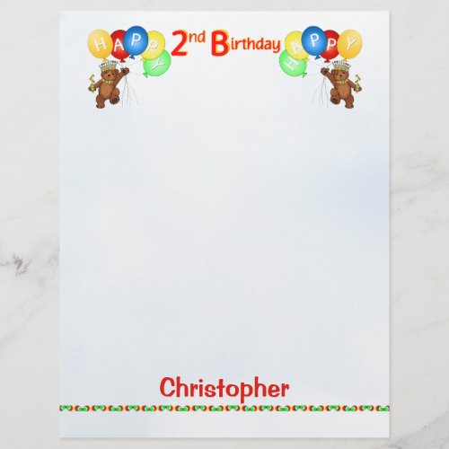 Happy 2nd Birthday Bear Scrapbook Paper 2