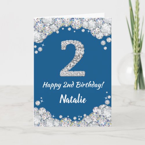 Happy 2nd Birthday Blue and Silver Glitter Card