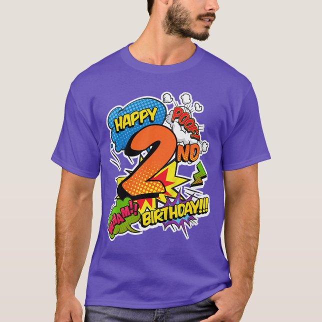 Happy 2nd Birthday Boys Comic Style superpower Sup T-Shirt (Front)