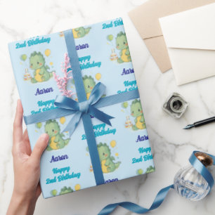 Happy 2nd Birthday, Dragon, Boy, Personalized  Wrapping Paper