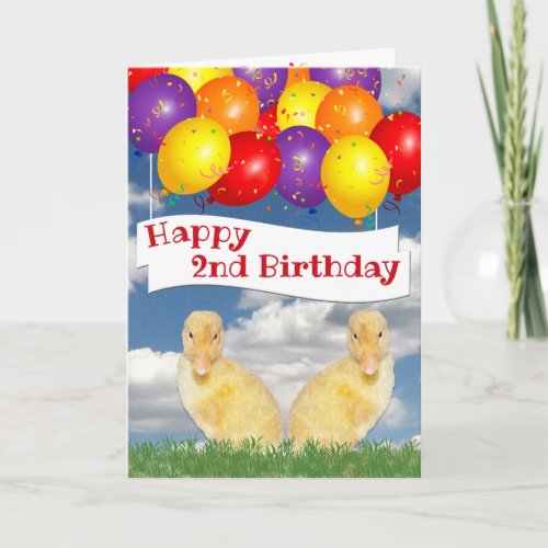 Happy 2nd  Birthday Ducklings Colorful Balloons Card