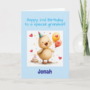 Happy 2nd Birthday Grandson, Duckling, Custom Card