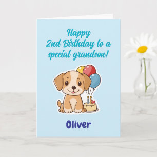 Happy 2nd Birthday Grandson, Puppy,  Personalized  Card