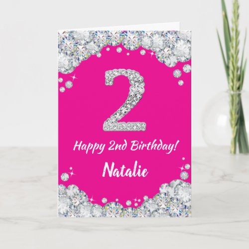 Happy 2nd Birthday Hot Pink and Silver Glitter Card