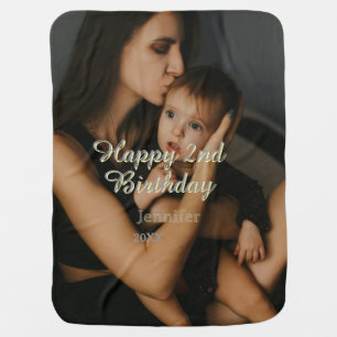 Happy 2nd birthday kids baby mother yellow gray na blanket