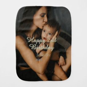 Happy 2nd birthday kids baby mother yellow gray na burp cloth