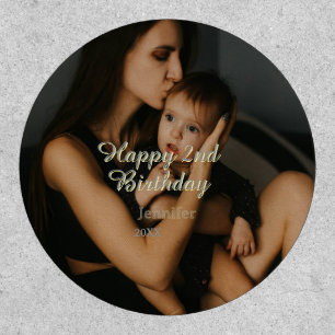 Happy 2nd birthday kids baby mother yellow gray na patch