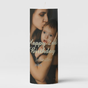 Happy 2nd birthday kids baby mother yellow gray na pillar candle