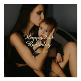 Happy 2nd birthday kids baby mother yellow gray na poster