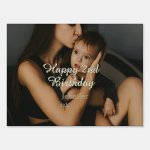 Happy 2nd birthday kids baby mother yellow gray na sign