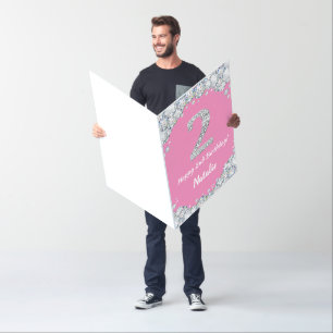 Happy 2nd Birthday Pink and Silver Glitter Jumbo Card