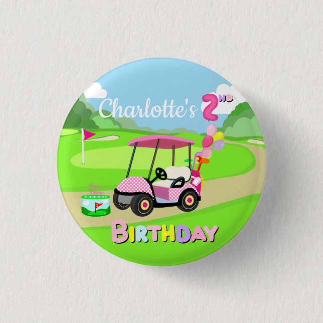 Happy 2nd Birthday Polka Dot Pink Girly Golf  Button (Front)