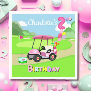 Happy 2nd Birthday Polka Dot Pink Girly Golf Napkins