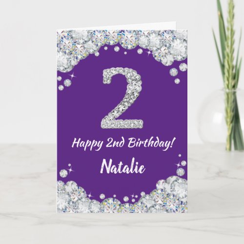 Happy 2nd Birthday Purple and Silver Glitter Card