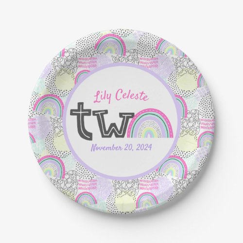 Happy 2nd Birthday Rainbow 90s Baby Girls Party Paper Plates