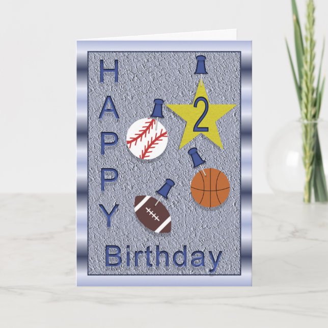 Happy 2nd Birthday Sports Themed Card (Front)