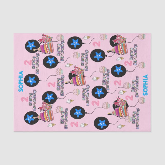 Happy 2nd Birthday Tissue Paper #2 Pink (Front)