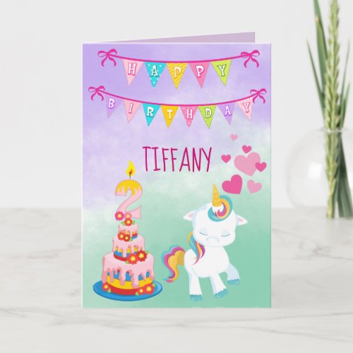 Happy 2nd Birthday Unicorn Theme Baby Girl Card