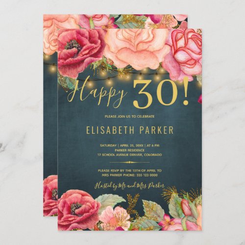 Happy 30 floral chic elegant 30th birthday party invitation