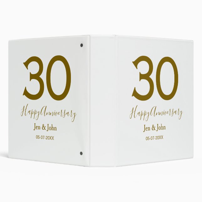 Happy 30th anniversary name date golden bold lette 3 ring binder (Background)