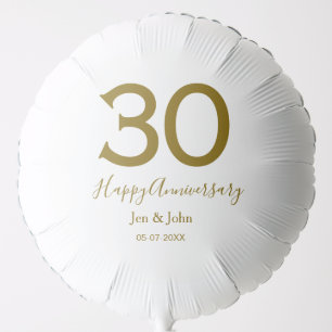 Happy 30th anniversary name date golden bold lette balloon