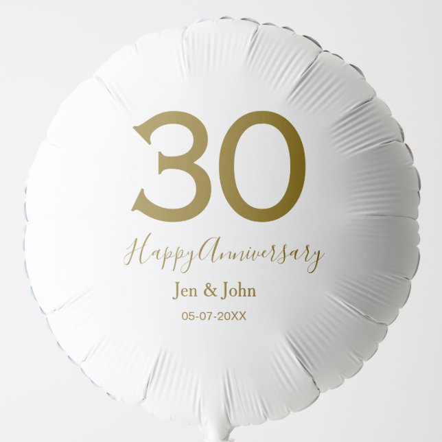 Happy 30th anniversary name date golden bold lette balloon (Front)