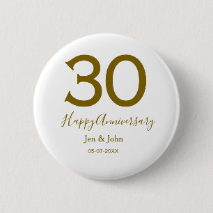 Happy 30th anniversary name date golden bold lette button