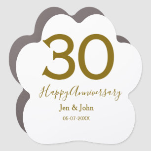Happy 30th anniversary name date golden bold lette car magnet