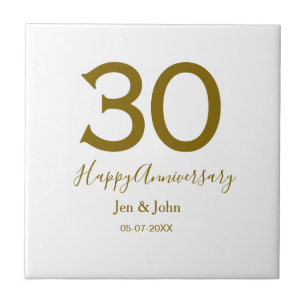 Happy 30th anniversary name date golden bold lette ceramic tile