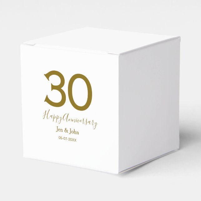 Happy 30th anniversary name date golden bold lette favor boxes (Front Side)