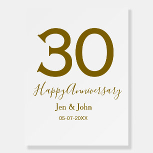 Happy 30th anniversary name date golden bold lette foam board