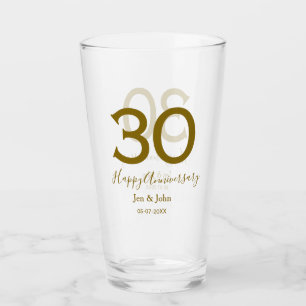 Happy 30th anniversary name date golden bold lette glass