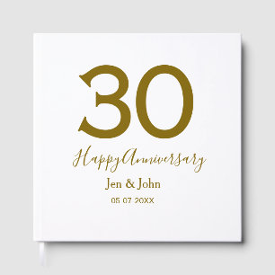 Happy 30th anniversary name date golden bold lette guest book